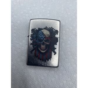 American Flag Skull Chrome Zippo Lighter